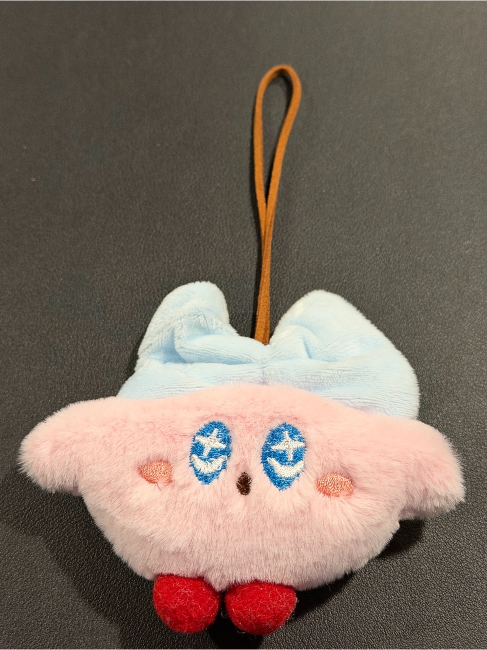 Plush Pink Character Keychain with Blue Eyes
